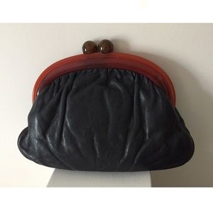 Beautiful Vintage 1970'S Italian Leather Clutch Purse with Faux Amber Clasp